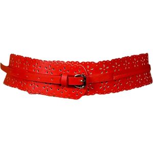 FIFO Modieuze Vrouwen Taille Riem, Bloemetjes Motief, Lichtrood/Oranje, Band, Pu Leer, Taille, Ceintuur, Jurk Accessoire, Tailleriem