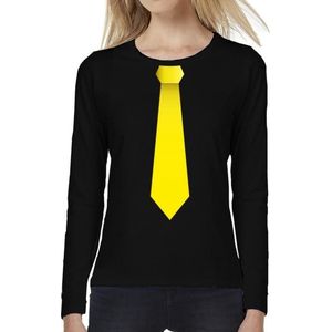 Stropdas geel long sleeve t-shirt zwart voor dames- zwart shirt met lange mouwen en stropdas bedrukking voor dames L