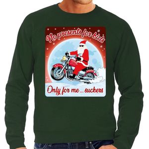 Foute Kersttrui / sweater - No presents for kids only for me suckers - motorliefhebber / motorrijder / motor fan groen voor heren - kerstkleding / kerst outfit XXL