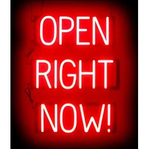 OPEN RIGHT NOW! - Lichtreclame Neon LED bord verlicht | SpellBrite | 46 x 60 cm | 6 Dimstanden - 8 Lichtanimaties | Reclamebord neon verlichting