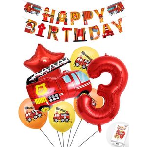 Cijfer ballon 3 jaar Pluspakket Brandweer Ballonnen -Happy Birthday Slinger - Helium Ballon - Snoes