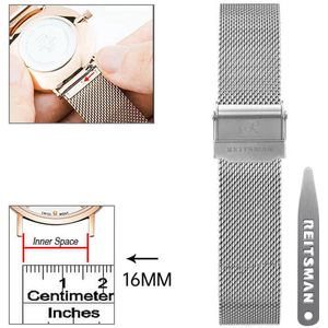 16 mm Universele Elegante mesh horlogeband strap zilver - Quick Release - Past op Alle Merken met 16mm Aanzetmaat