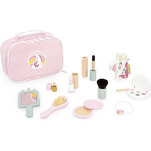 Janod Unicorn - Beauty Case - Set Van 10 Houten Make-Up Accessoires Om Jezelf Op Te Maken - Mooie Etui Met Rits Om Alles In Op Te Bergen - Geschikt Vanaf 3 Jaar