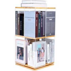 JGS® - Elegante Roterende Boekenkast Vrijstaand, 360° Draaibaar Acryl Boekenrek Perfect voor Woonkamer, Werkruimte en Kantoor-