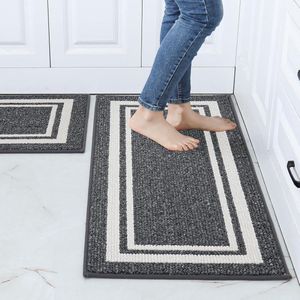 Antislip, 2 stuks, 51 x 76 cm + 51 x 122 cm, keukentapijt, wasbaar, antislip, vuilafstotend, keukenloper, machinewasbaar, voor keuken, wasruimte, entree, hal, grijs