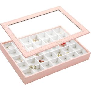 Sieradendoos met Deksel - Sieraden Organizer Stapelbaar - Juwelendoos Hoge Capaciteit - Juwelenkistje voor Sieraden en Juwelen - Sieradenhouder - Roze