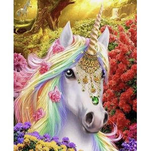 Diamond Painting Volwassenen - Unicorn - 15 x 20 CM - Ronde Steentjes - Volledige Bedekking