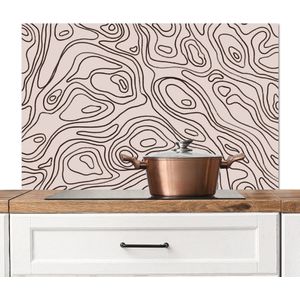 Spatscherm keuken 100x65 cm - Kookplaat achterwand Kunst - Lijnen - Beige - Zwart - Muurbeschermer - Spatwand fornuis - Hoogwaardig aluminium