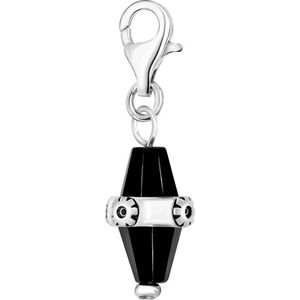 Quiges – 925 - Zilver – Charm - Bedel - Hanger - 3D Kraal Onyx Kristal Zwart - met – sterling - zilver - karabijnslot - geschikt - voor - Zinzi, Thomas – Sabo - Ti Sento - Bedelarmband HC085