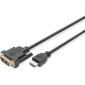 Digitus Adapterkabel DVI-D 18+1-polige stekker, HDMI-A stekker 3.00 m Zwart DB-330300-030-S HDMI-kabel