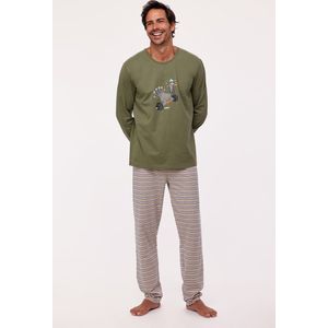 Woody pyjama jongens/heren - kakigroen - kalkoen - 232-10-PLS-S/753 - maat L