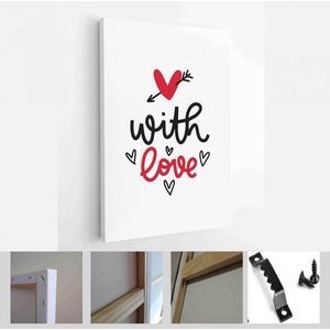 Valentijnsdag romantische achtergrond met hart vectorafbeelding en wenskaart set met belettering liefdesberichten - Modern Art Canvas - Verticaal - 1866695344
