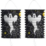 3x stuks ronde lampion 16 cm spook - Halloween trick or treat lampionnen versiering - treklampion