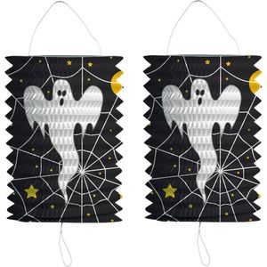 3x stuks ronde lampion 16 cm spook - Halloween trick or treat lampionnen versiering - treklampion
