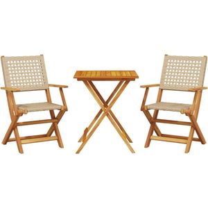 vidaXL 3-delige Bistroset poly rattan en massief hout beige - Bistroset - Bistrosets - Loungeset - Tuinset