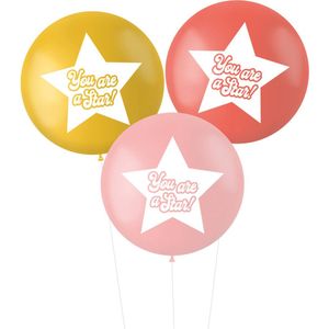 Folat - Ballonnen XL 'You Are A Star!' Roze/Rood 80 cm - 3 stuks