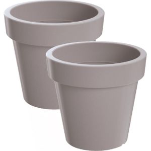 2x Kunststof bloempotten 20 cm taupe - Bloempotten/plantenpotten voor binnen en buiten