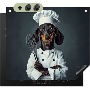 KitchenYeah® Inductie beschermer 59x52 cm - Hond - Garde - Kok - Zwart - Kookplaataccessoires - Afdekplaat voor kookplaat & Spatscherm achterwand - Inductiebeschermer - Inductiemat - Inductieplaat mat - Keuken decoratie