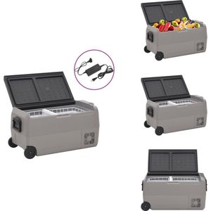 vidaXL Koelbox - Koelboxen - Elektrische Koelbox - Koelbox Voor Auto - Koelbox met wielen en adapter 60 L PP en PE zwart en grijs