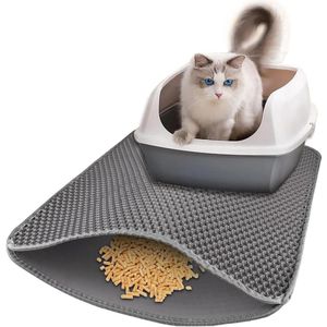 Kattenbakmat - Dubbele Waterdichte en Antislip - Opvouwbaar - Honingraatdesign - Grijs - 60 x 45 cm .