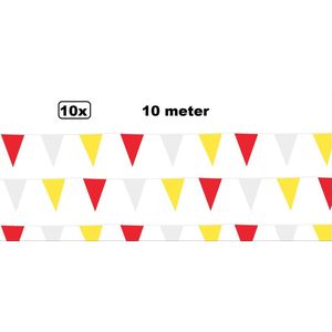 10x Vlaggenlijn rood/wit/geel 10 meter - Thema feest festival verjaardag party carnaval kerst themafeest
