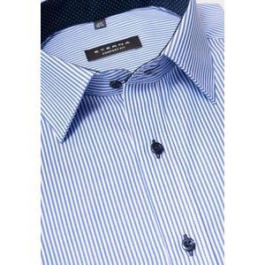 ETERNA comfort fit overhemd - twill heren overhemd - blauw met wit gestreept (blauw contrast) - Strijkvrij - Boordmaat: 48