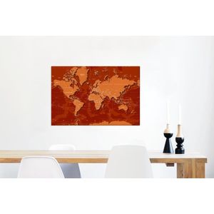 Canvas Wereldkaart - 60x40 - Wanddecoratie Wereldkaart - Trendy - Roest