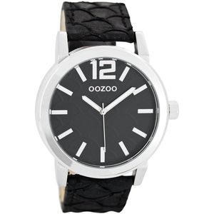 OOZOO Timepieces - Zilverkleurige horloge met zwarte leren band - C7999