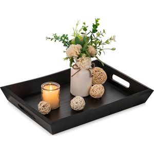 Serving Tray Wooden Tray Decoration: Rectangular Wooden Serving Trays for Coffee Table Wooden Trays with Handle for Living Room Table Decoration, Black Brown