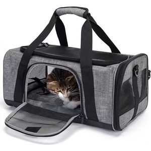 Hondenreistas, vliegtuig, transportbox voor kat, hond, transporttas voor huisdieren, opvouwbare hondentransportbox, kattentransportbox, hondendraagtas, hondenbox, auto, ademende hondentas, grijs