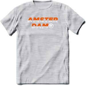 Amsterdam T-Shirt | Souvenirs Holland Kleding | Dames / Heren / Unisex Koningsdag shirt | Grappig Nederland Fiets Land Cadeau | - Licht Grijs - Gemaleerd - S