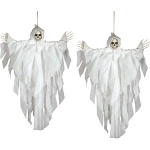 2x stuks horror hangdecoratie spook/geest pop wit 75 cm - Halloween decoratie poppen
