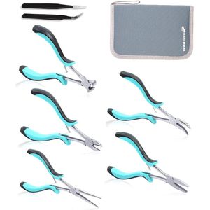 5 Stks Mini Lange Bereik Tangen Set Met Case - Platte Neus Tang - Gebogen Neus Tang - Diagonale Tangen - Naald Neus Tang - Einde Snijtang - Voor Ambachten & Repareren