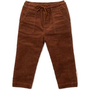 Little Dutch Broek Jongen - Maat 74 - Lange Rib Broek - Kinderkleding Jongens - Bruin - Biologisch Katoen - Little Farm Walnut Brown