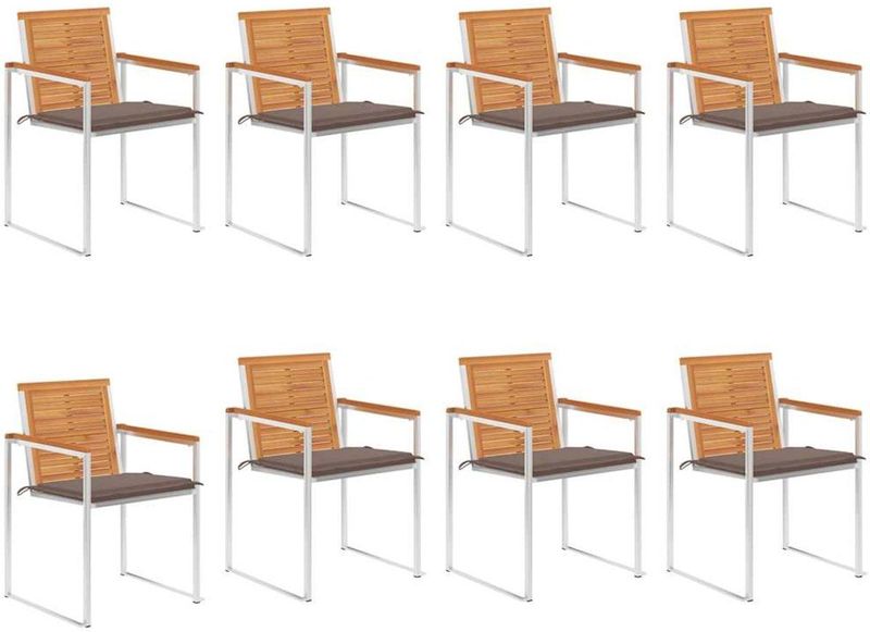 vidaXL - Tuinstoelen - 8 - st - met - kussens - massief - acaciahout