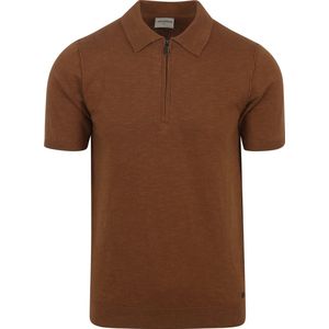 No Excess - Knitted Poloshirt Bruin - Regular-fit - Heren Poloshirt Maat M