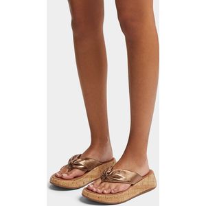 FitFlop F-Mode Leather-Twist Flatform Toe-Thongs (Cork) BRUIN - Maat 40