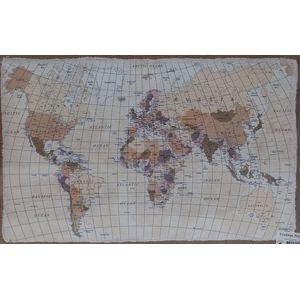 Vintage wereldkaart - landkaart - kaart van de wereld - op jute canvas - 38x58 cm