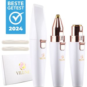 Wenkbrauw Trimmer - Gezichtsontharing Dames - Gezichtshaar Verwijderen Vrouw - Elektrische Precisietrimmer - Epilator - Incl. 2x Scheermesje - Leuk Cadeau voor Vrouwen - USB Oplaadbaar - Wit + Gratis E-book t.w.v. €20 Cadeau