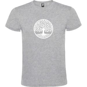Grijs T shirt met print van "" mooie Levensboom "" print Wit size L