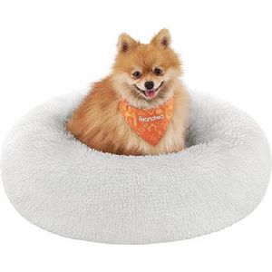 hondenmand, rond donutvormig bed, bank, afneembaar en wasbaar centraal kussen, zachte pluche stof, Ø60 cm, wolkenwit PGW038W01