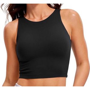 Dames Sexy Mouwloze Racerback Tanktops - Elegante Halternek Crop Top - Gemaakt van Zacht en Stretchy Polyester - Elastaan Mix - Ideaal voor Zomer, Casual Uitjes en Avondfeesten - Zwart - Maat L