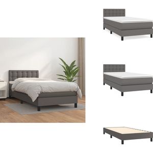 vidaXL Boxspring - Boxsprings - Bed - Slaapmeubel - Boxspring met matras kunstleer grijs 90x200 cm