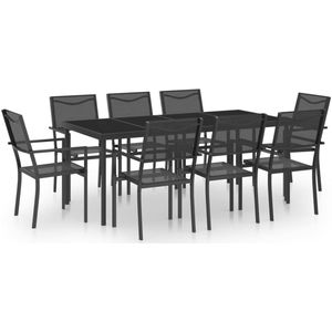 vidaXL 9-delige Tuinset - Staal - Antraciet en Zwart Tuinstoel - Tuinset - Eettafel - Buitentafel - Lounge Set