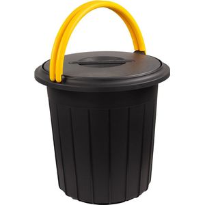 Eco Solution, Afvalemmer met Handvat 25L - Prullenbak met Deksel voor Afvalscheiding - Zwart/Geel - met 5 gratis Stickers - Afvalscheidingprullenbakken - Recycle – Afvalbak - Vuilnisbak – Vuilnisemmer – Sorteerafvalemmer - Kantoor – Keuken