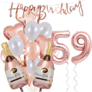 59 Jaar Verjaardag Cijferballon 59 - Feestpakket Snoes Ballonnen Pop The Bottles - Rose White Versiering