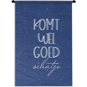 Wandkleed - Wanddoek - Beterschap - Quote - Blauw - 90x135 cm - Wandtapijt