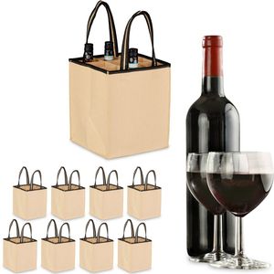 9x flessentas voor 9 flessen - vilt - 45 x 24 x 24 cm - beige