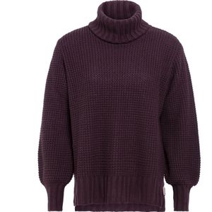 Knit Factory Robin Gebreide Dames Coltrui - Gebreide dames trui - Wintertrui - Damestrui - Wollen trui - Lange ballon mouw - Turtleneck - Aubergine - Paars - 40/42