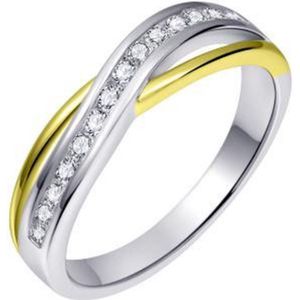 Schitterende Zilveren Ring Goud en Zirkonia's 20,50 mm. (maat 64) model 174 |Damesring | Jonline